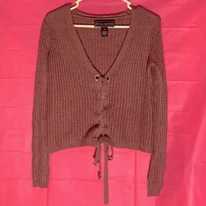 Polly & Esther V-Neck Knit Sweater W/ Tie in Front